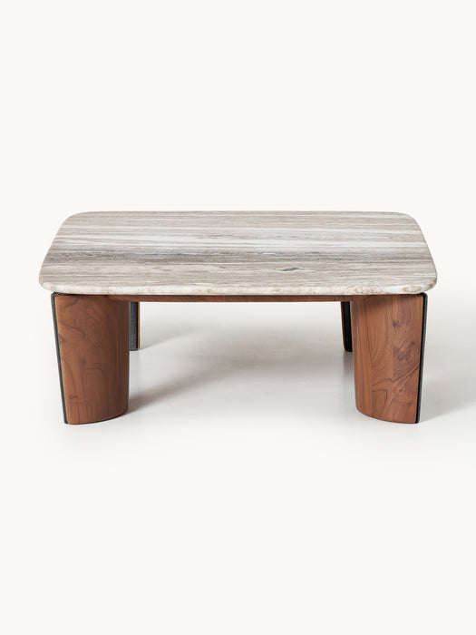 Marble & Acacia Wood Coffee Table Muno W 85 cm