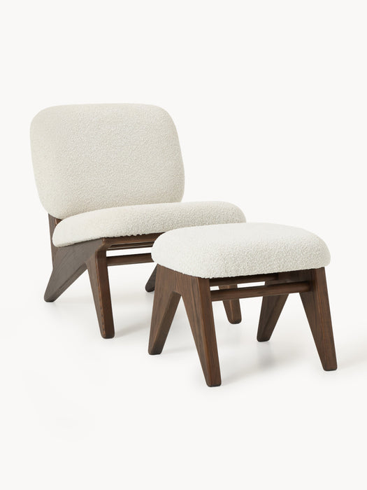 Ash Wood Lounge Chair Shenay with Boucl Upholstery