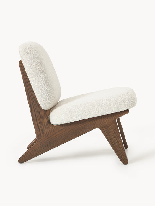 Shenay Ash Wood Lounge Chair with Bouclé Upholstery