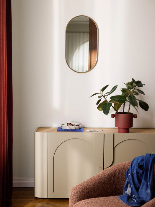 Avery Oval Wall Mirror with Oak Wood Frame
