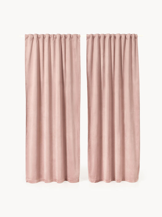 Rush Velvet Dim-Out Multi-Band Curtains, Set of 2, W 135 cm