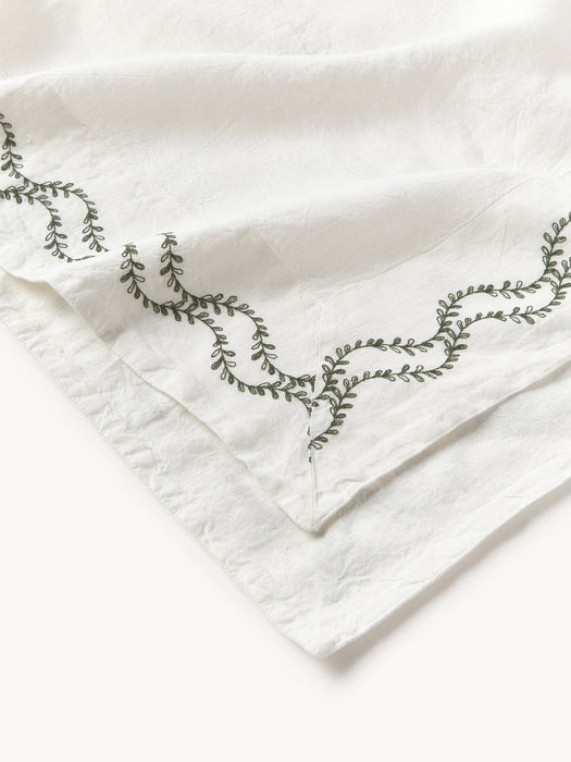 Ivy Hand-Embroidered Washed Linen Tablecloth