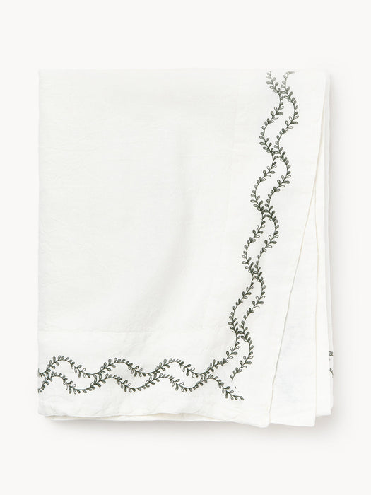 Ivy Hand-Embroidered Washed Linen Tablecloth