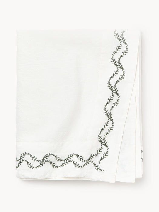 Hand-Embroidered Washed Linen Tablecloth Ivy