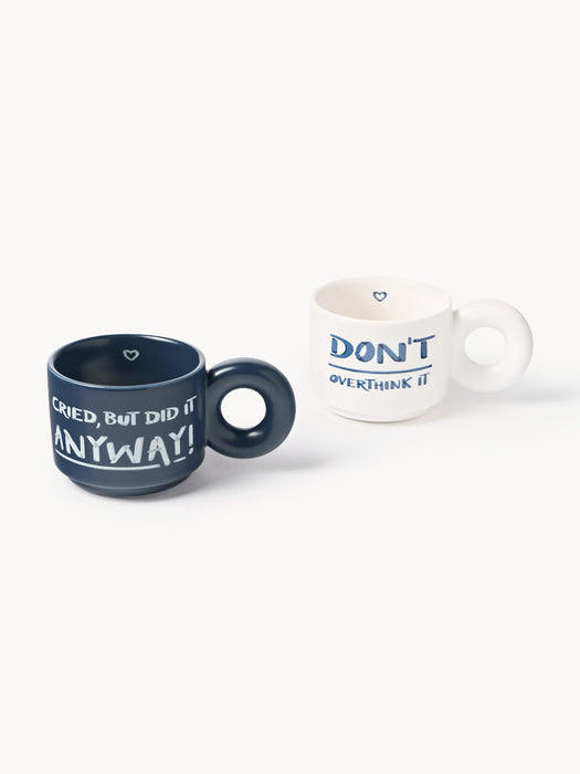 Stackable Porcelain Mugs Tutti with Decorative Motif Set of 2