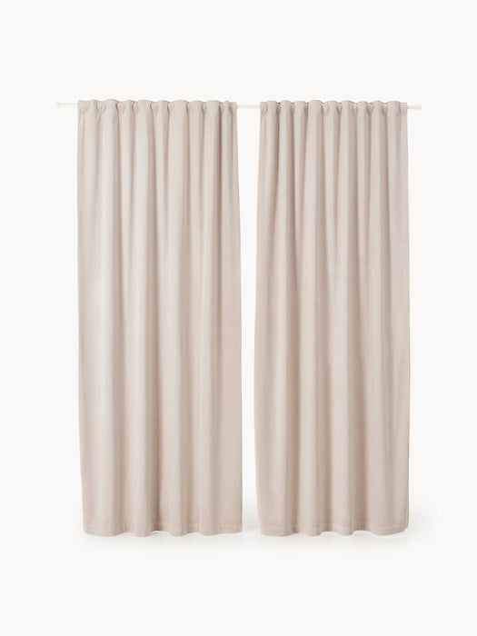 Rush Velvet Dim-Out Multi-Band Curtains, Set of 2, W 135 cm