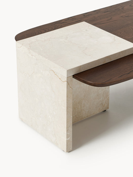 Oak Wood and Marble Coffee Table Naida