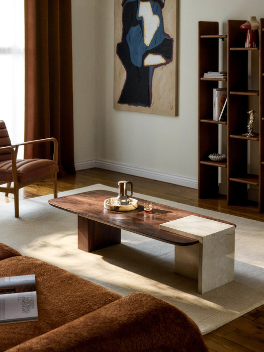 Oak Wood and Marble Coffee Table Naida