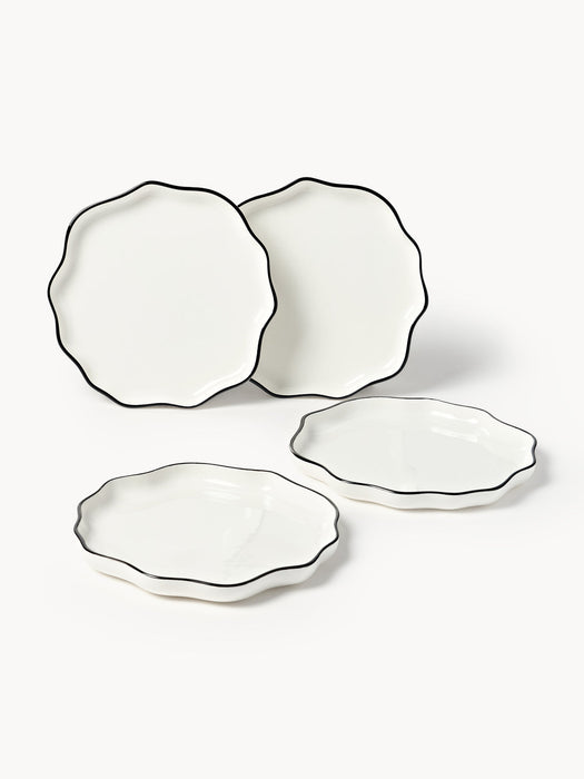 Bia Porcelain Tableware Set with Wavy Rim, 4 people, Set of 12