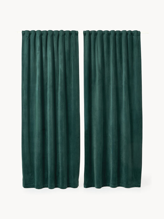 Rush Velvet Dim-Out Multi-Band Curtains, Set of 2, W 135 cm