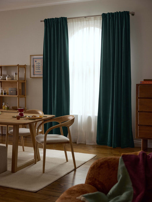 Rush Velvet Dim-Out Multi-Band Curtains, Set of 2, W 135 cm