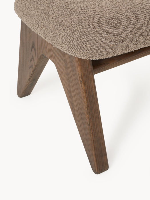 Ash Wood Stool Shenay with Boucl Upholstery