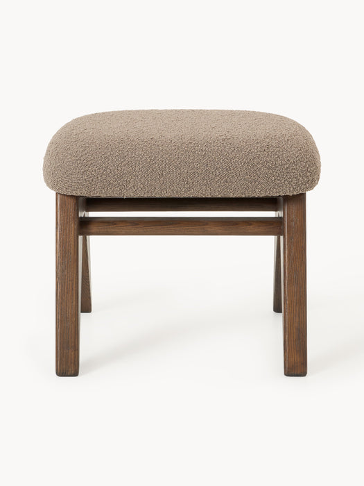 Ash Wood Stool Shenay with Boucl Upholstery