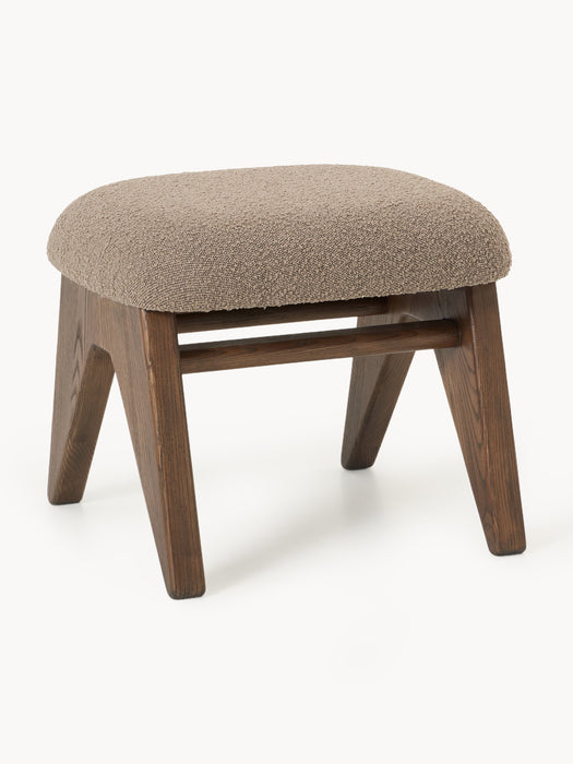 Ash Wood Stool Shenay with Boucl Upholstery