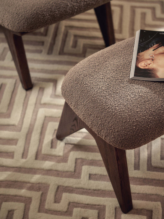 Ash Wood Stool Shenay with Boucl Upholstery