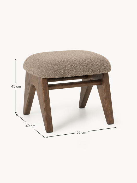 Ash Wood Stool Shenay with Boucl Upholstery