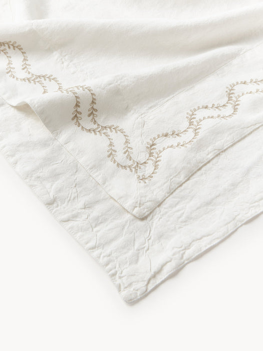 Ivy Hand-Embroidered Washed Linen Tablecloth