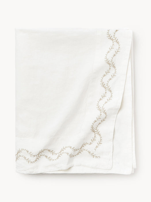 Ivy Hand-Embroidered Washed Linen Tablecloth