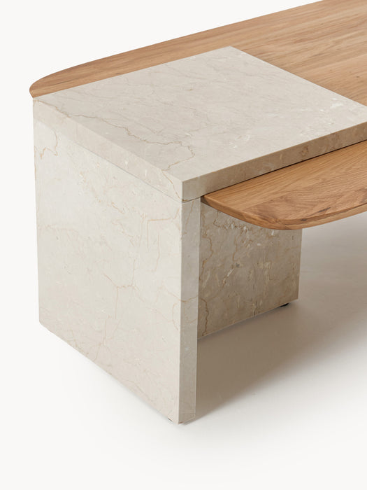 Oak Wood and Marble Coffee Table Naida