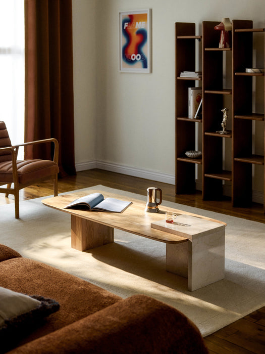 Oak Wood and Marble Coffee Table Naida