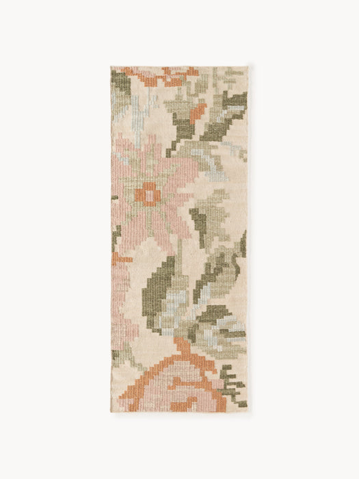 Wool Runner Rosha with Stitched Flower Pattern