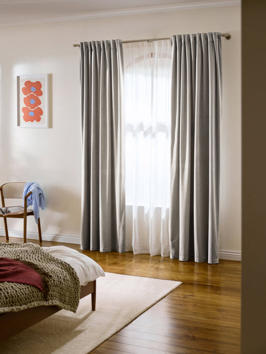 Rush Velvet Dim-Out Multi-Band Curtains, Set of 2, W 135 cm