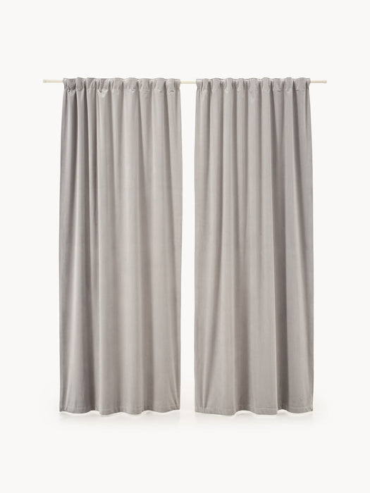 Rush Velvet Dim-Out Multi-Band Curtains, Set of 2, W 135 cm