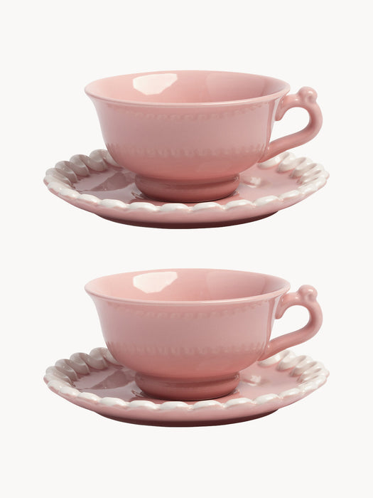 Handmade Tea Cup & Saucer Whip, Set of 2