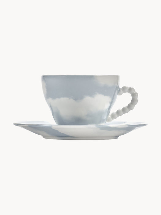 Hand-Finished Porcelain Coffee Cup Les Objets Mouleversants with Saucer