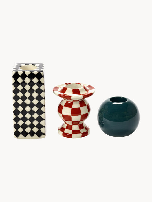 Les Objets Mouleversants Hand-Finished Stoneware Candle Holders, Set of 3