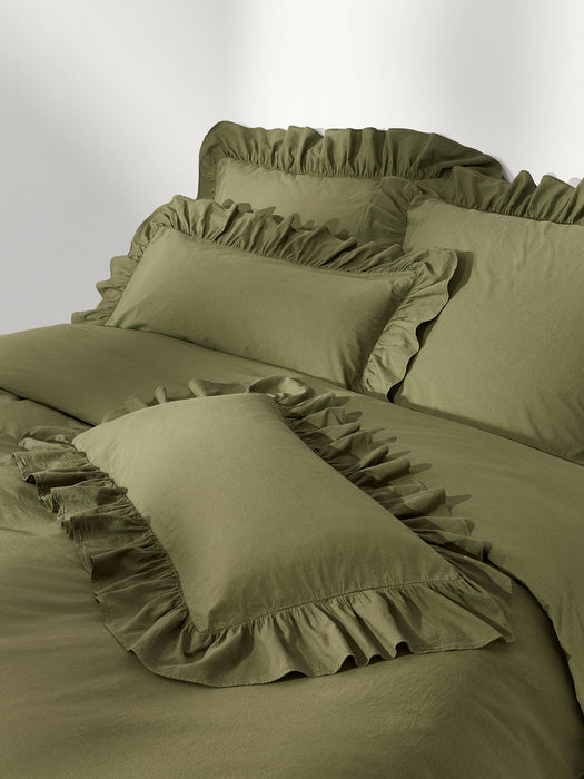 Louane Washed Cotton Percale Duvet Cover with Ruffles
