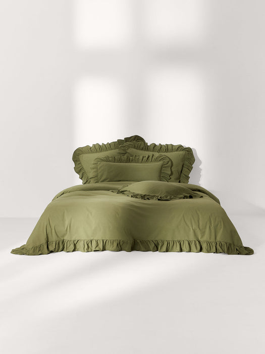 Louane Washed Cotton Percale Duvet Cover with Ruffles