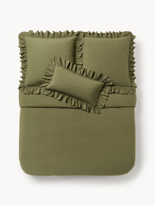 Louane Washed Cotton Percale Duvet Cover with Ruffles