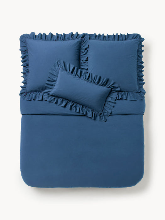 Louane Washed Cotton Percale Duvet Cover with Ruffles