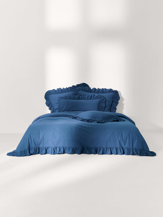 Louane Washed Cotton Percale Duvet Cover with Ruffles
