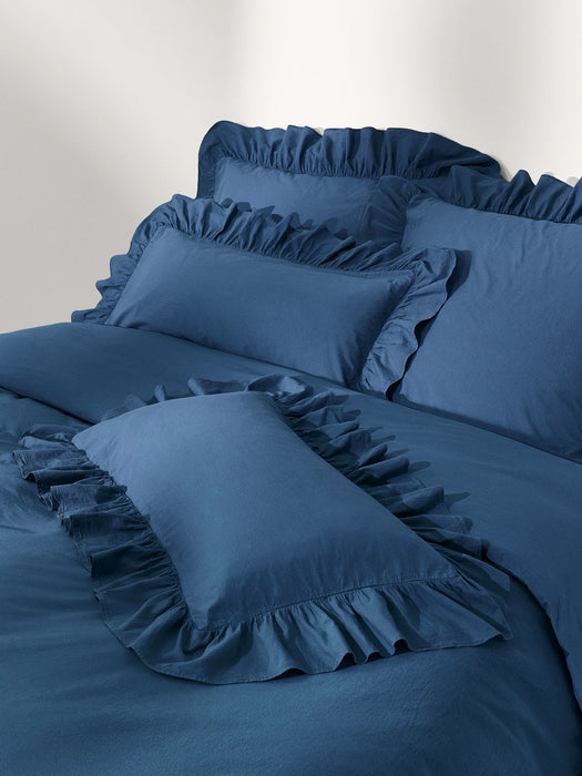 Louane Washed Cotton Percale Duvet Cover with Ruffles