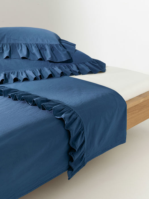 Washed Cotton Percale Bed Sheet Louane with Ruffles