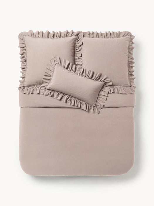 Louane Washed Cotton Percale Duvet Cover with Ruffles