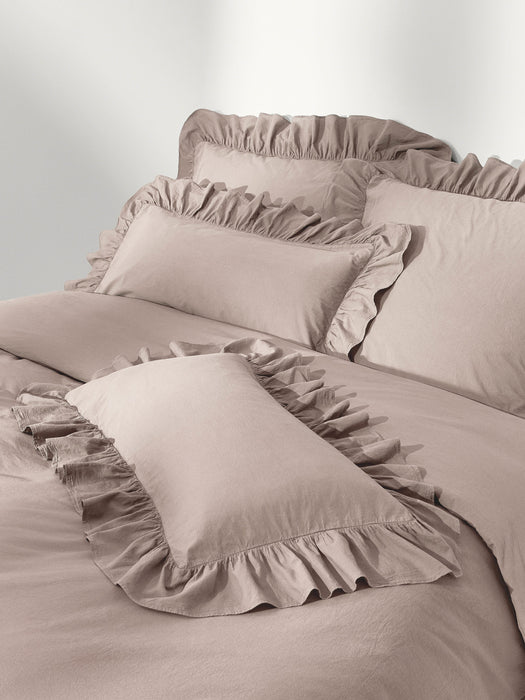 Washed Cotton Percale Duvet Cover Louane with Ruffles