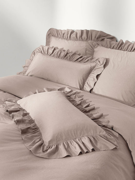 Louane Washed Cotton Percale Duvet Cover with Ruffles