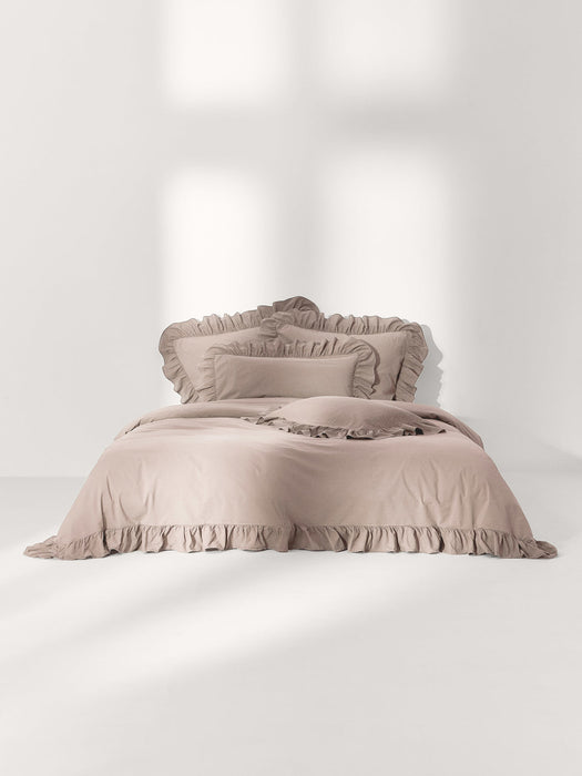Louane Washed Cotton Percale Duvet Cover with Ruffles