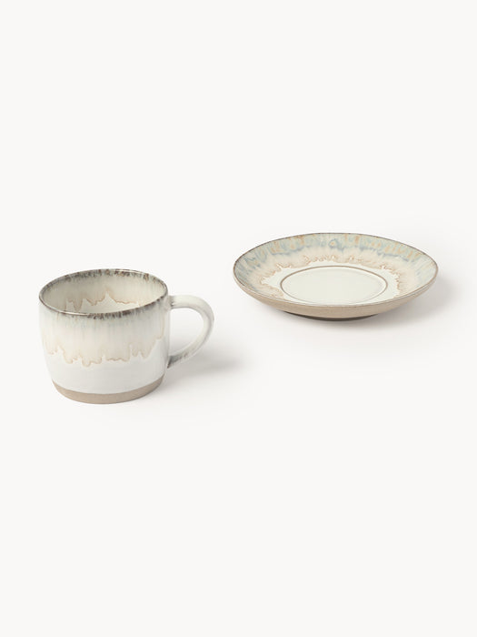 Handmade Coffee Cups Myrtille with Saucers Set of 4