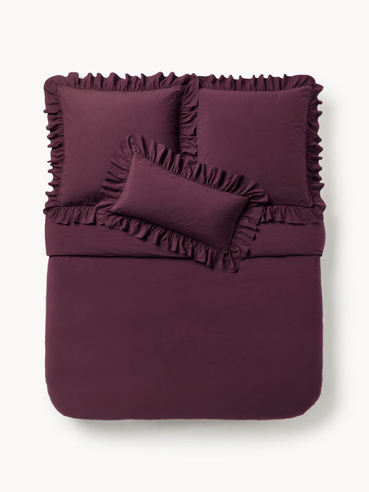Louane Washed Cotton Percale Duvet Cover with Ruffles