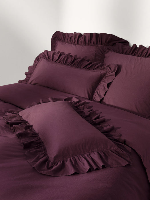 Louane Washed Cotton Percale Duvet Cover with Ruffles