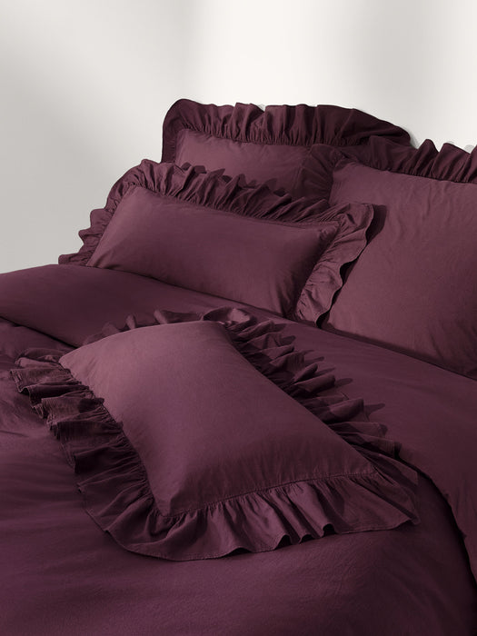 Washed Cotton Percale Duvet Cover Louane with Ruffles