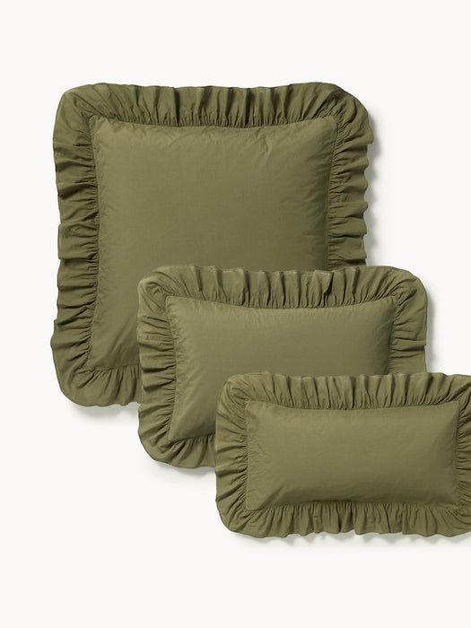 Washed Cotton Percale Pillowcase Louane with Ruffles