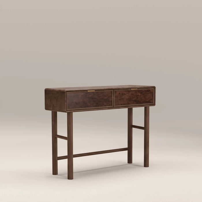 Arden 2 Drawer Wooden Console Table Walnut Burl Wood