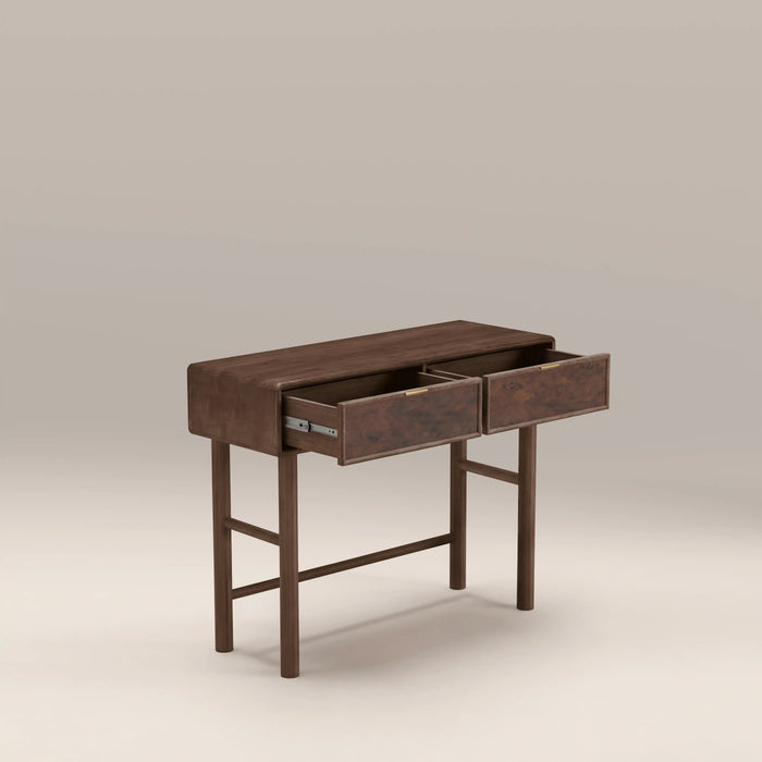 Arden 2 Drawer Wooden Console Table Walnut Burl Wood