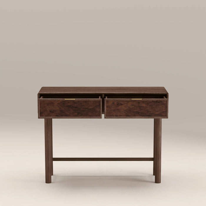 Arden 2 Drawer Wooden Console Table Walnut Burl Wood