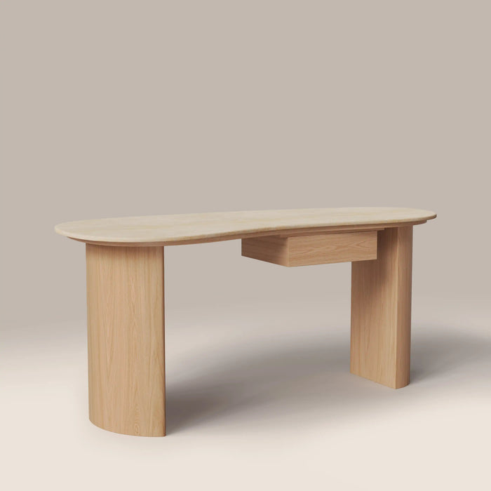 Lois 1 Drawer Desk Natural Travertine Effect Sintered Stone & Oak